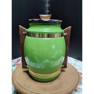 Vintage Siesta Ware Lime Covered Jar Barrel Keg Style use as Cookie Jar